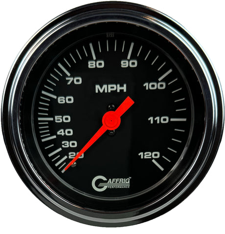 GAFFRIG 3 3/8 INCH MECHANICAL DRY SPEEDOMETER 120 MPH KIT BLACK / STEP RIM (008) / POLISHED/CHROME