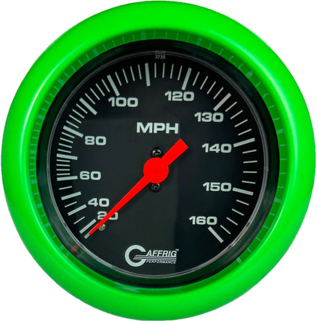 GAFFRIG 3 3/8 INCH MECHANICAL DRY SPEEDOMETER 160 MPH KIT BLACK / FAT RIM (338) / LIME GREEN