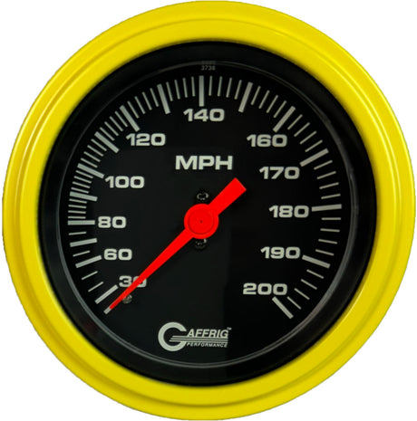 GAFFRIG 3 3/8 INCH MECHANICAL DRY SPEEDOMETER 200 MPH KIT STEP RIM (008) / YELLOW / BLACK