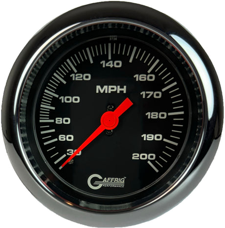 GAFFRIG 3 3/8 INCH MECHANICAL DRY SPEEDOMETER 200 MPH KIT FAT RIM (338) / POLISHED/CHROME / BLACK