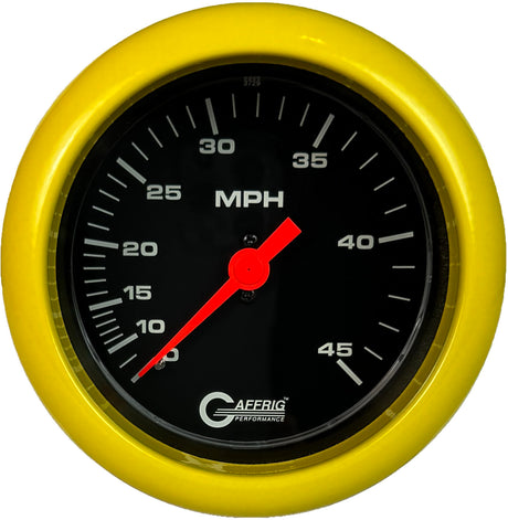 GAFFRIG 3 3/8 INCH MECHANICAL DRY SPEEDOMETER 45 MPH KIT BLACK / FAT RIM (338) / YELLOW