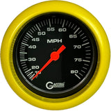 GAFFRIG 3 3/8 INCH MECHANICAL DRY SPEEDOMETER 80 MPH KIT BLACK / FAT RIM (338) / YELLOW