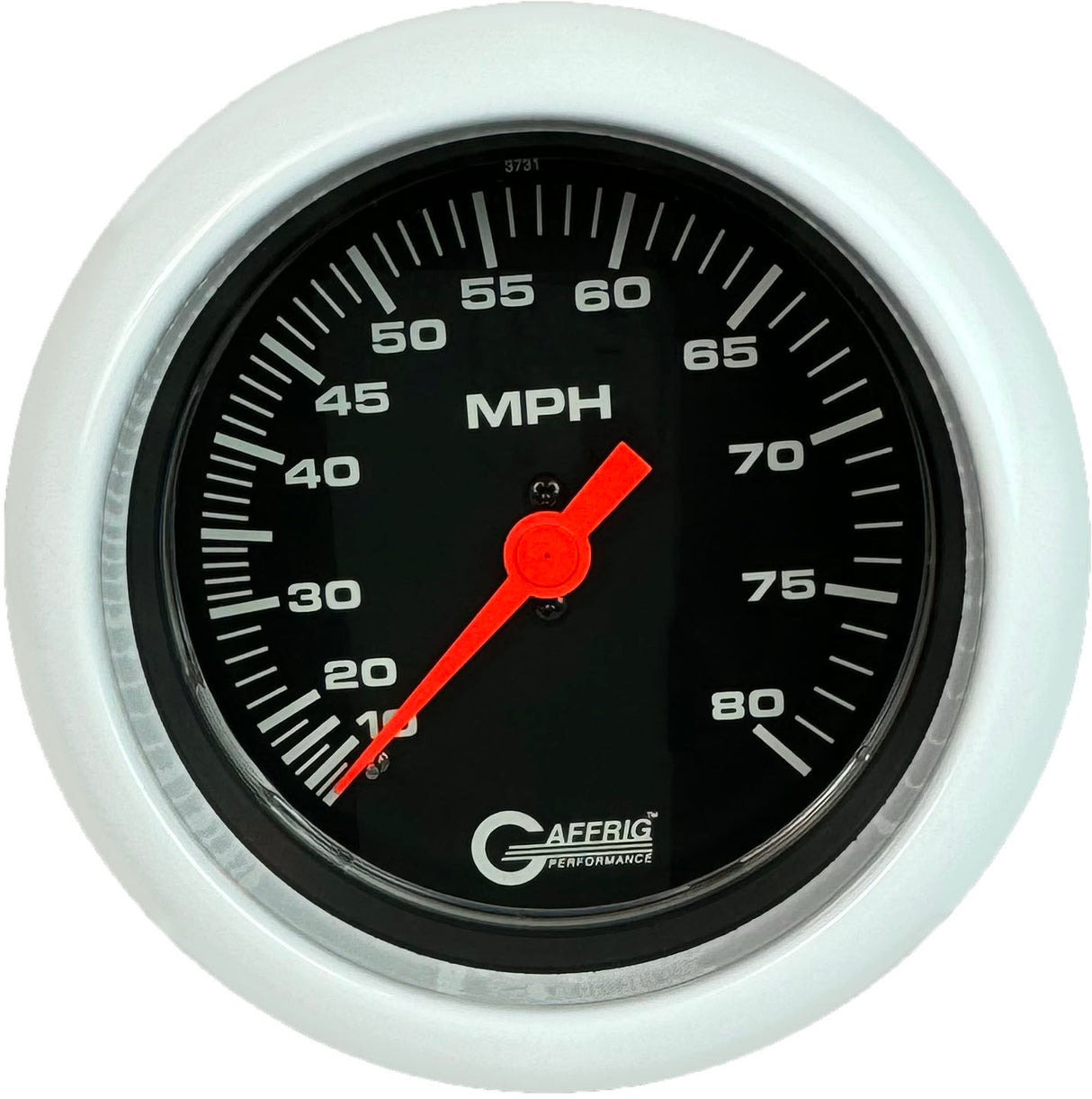 GAFFRIG 3 3/8 INCH MECHANICAL DRY SPEEDOMETER 80 MPH KIT BLACK / FAT RIM (338) / WHITE