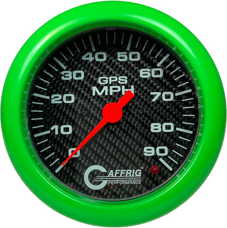 GAFFRIG 4 5/8 INCH GPS SPEEDOMETER - HEAD ONLY - CARBON FIBER LIME GREEN / 90 MPH