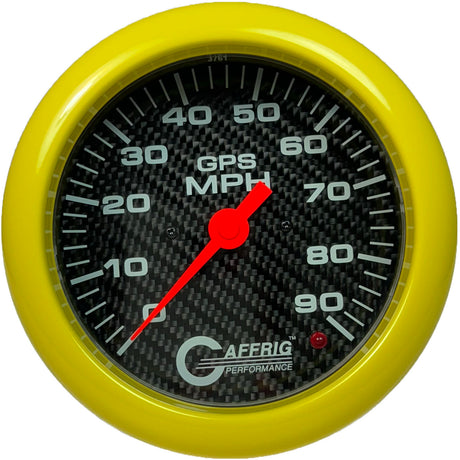 GAFFRIG 4 5/8 INCH GPS SPEEDOMETER - HEAD ONLY - CARBON FIBER YELLOW / 90 MPH