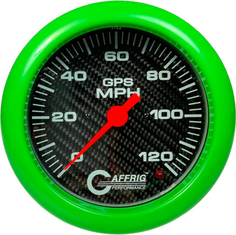 GAFFRIG 4 5/8 INCH GPS SPEEDOMETER - HEAD ONLY - CARBON FIBER LIME GREEN / 120 MPH