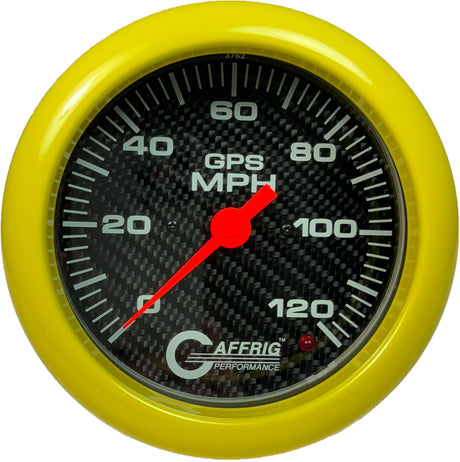 GAFFRIG 4 5/8 INCH GPS SPEEDOMETER - HEAD ONLY - CARBON FIBER YELLOW / 120 MPH