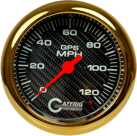 GAFFRIG 4 5/8 INCH GPS SPEEDOMETER - HEAD ONLY - CARBON FIBER GOLD / 120 MPH