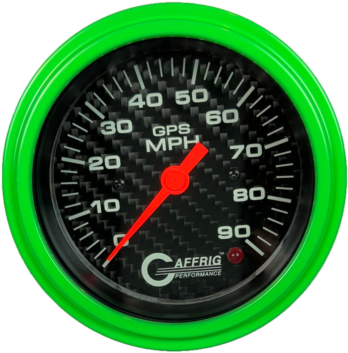 GAFFRIG 3 3/8 INCH GPS SPEEDOMETER - HEAD ONLY - CARBON FIBER STEP RIM (008) / LIME GREEN / 90 MPH