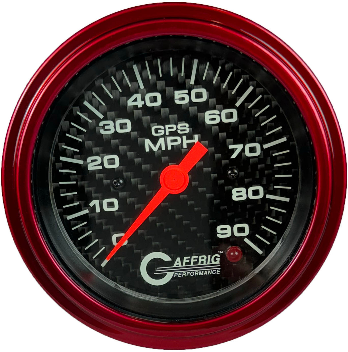 GAFFRIG 3 3/8 INCH GPS SPEEDOMETER - HEAD ONLY - CARBON FIBER STEP RIM (008) / RED / 90 MPH