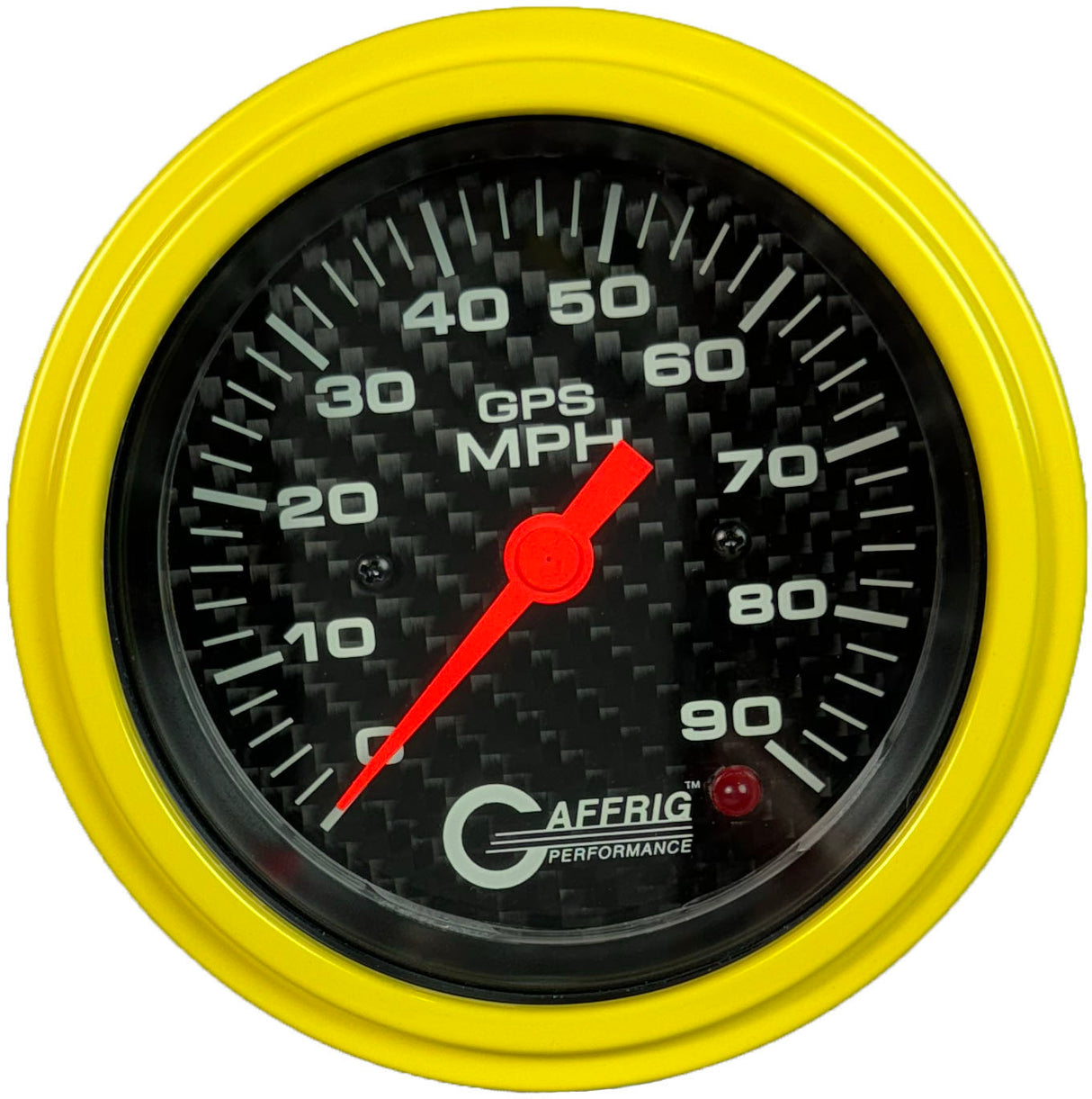 GAFFRIG 3 3/8 INCH GPS SPEEDOMETER - HEAD ONLY - CARBON FIBER STEP RIM (008) / YELLOW / 90 MPH