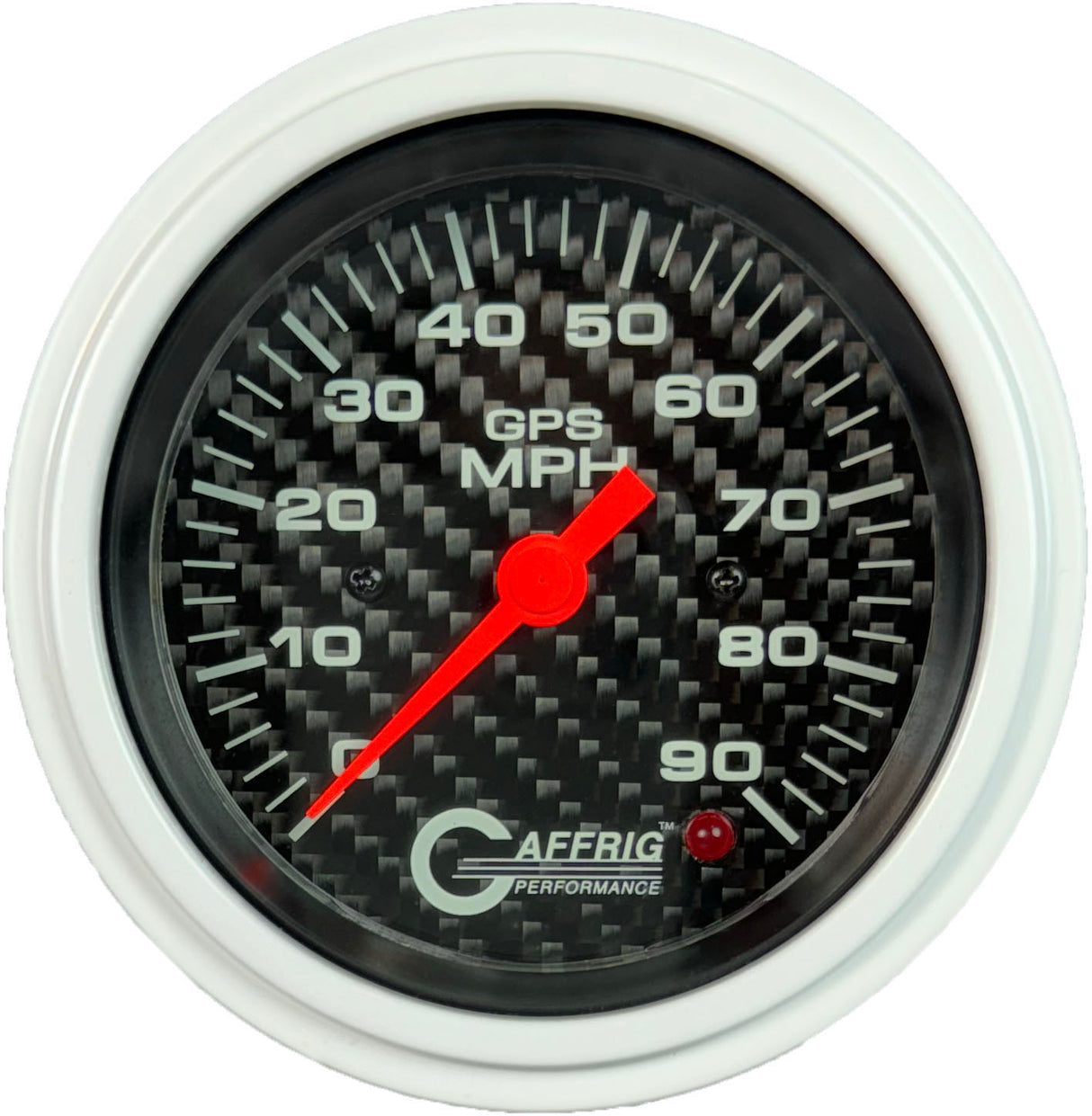 GAFFRIG 3 3/8 INCH GPS SPEEDOMETER - HEAD ONLY - CARBON FIBER STEP RIM (008) / WHITE / 90 MPH