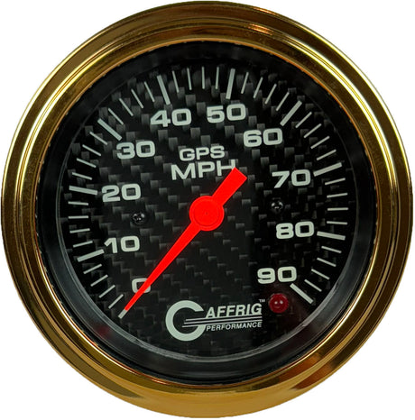 GAFFRIG 3 3/8 INCH GPS SPEEDOMETER - HEAD ONLY - CARBON FIBER STEP RIM (008) / GOLD / 90 MPH