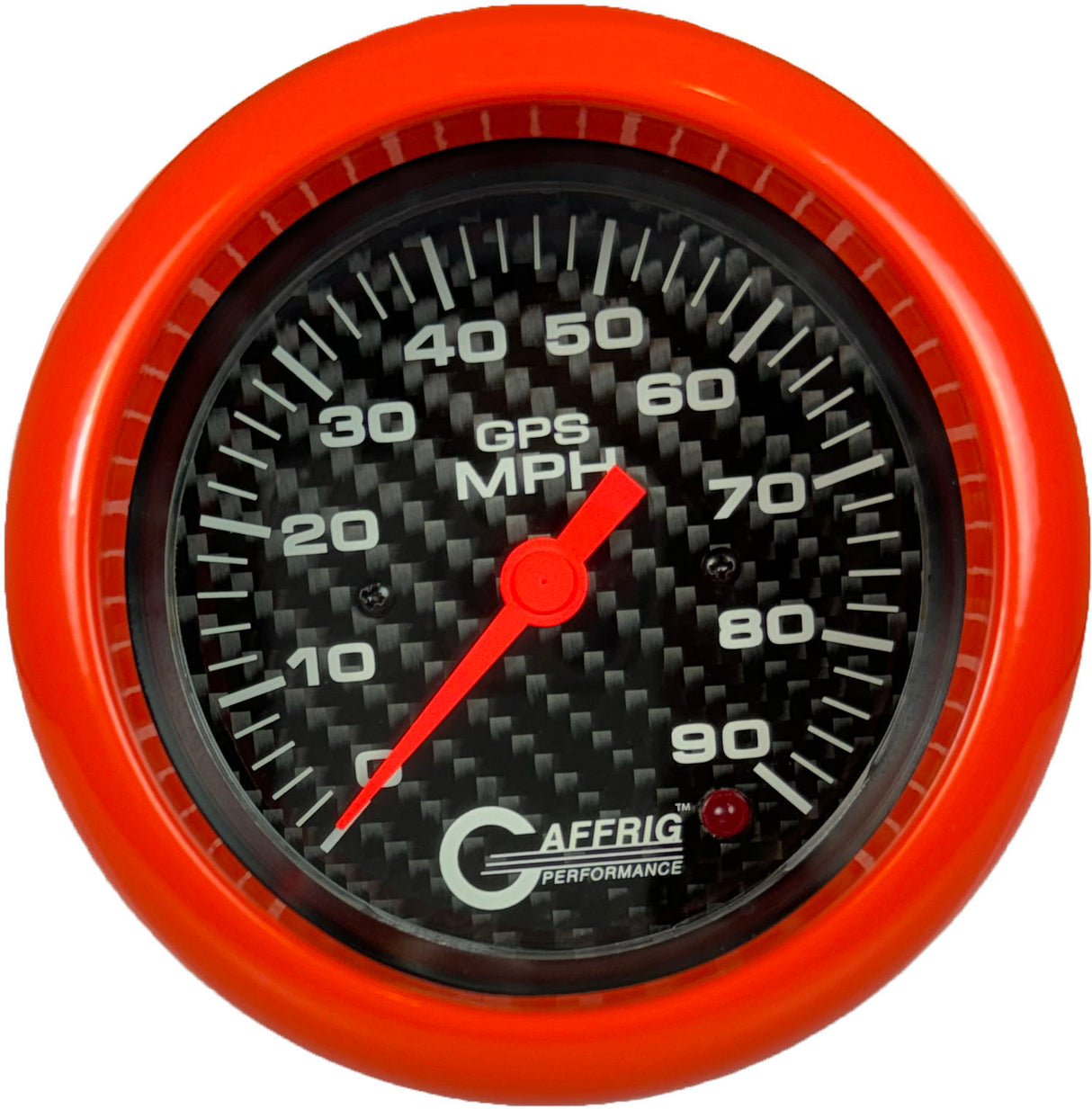 GAFFRIG 3 3/8 INCH GPS SPEEDOMETER - HEAD ONLY - CARBON FIBER FAT RIM (338) / ORANGE / 90 MPH