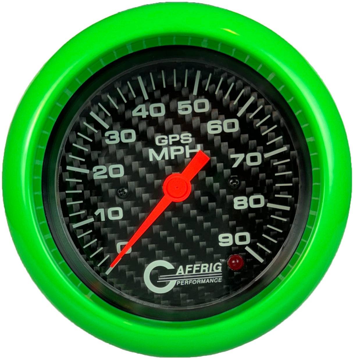 GAFFRIG 3 3/8 INCH GPS SPEEDOMETER - HEAD ONLY - CARBON FIBER FAT RIM (338) / LIME GREEN / 90 MPH