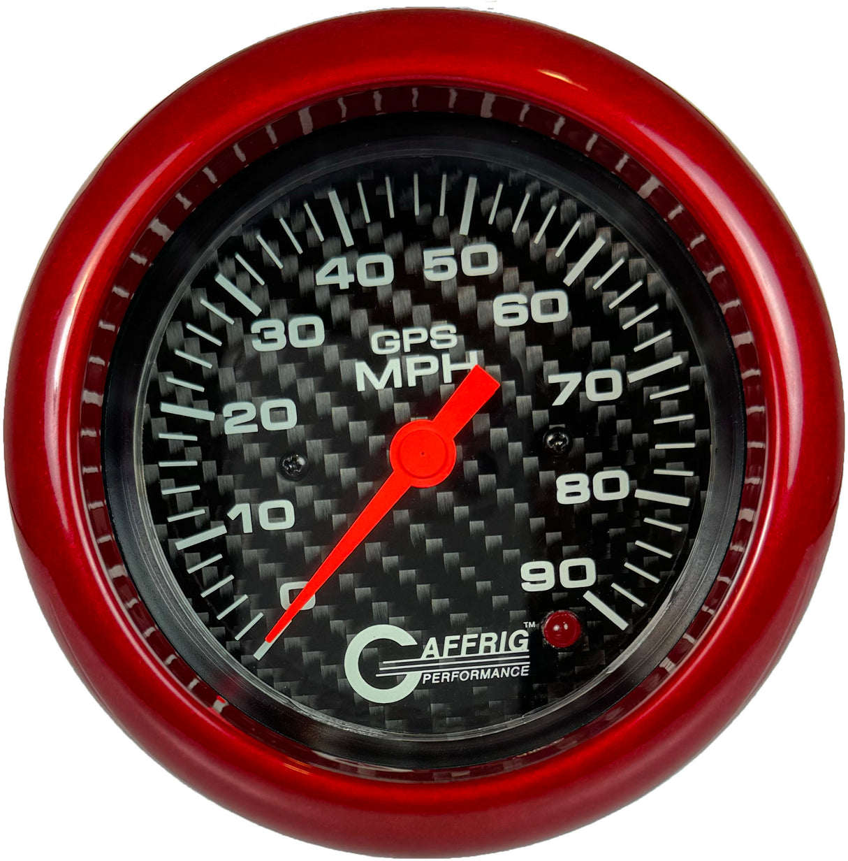 GAFFRIG 3 3/8 INCH GPS SPEEDOMETER - HEAD ONLY - CARBON FIBER FAT RIM (338) / RED / 90 MPH