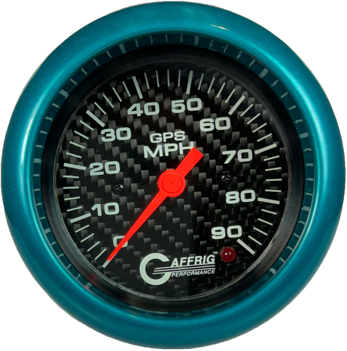 GAFFRIG 3 3/8 INCH GPS SPEEDOMETER - HEAD ONLY - CARBON FIBER FAT RIM (338) / TEAL / 90 MPH