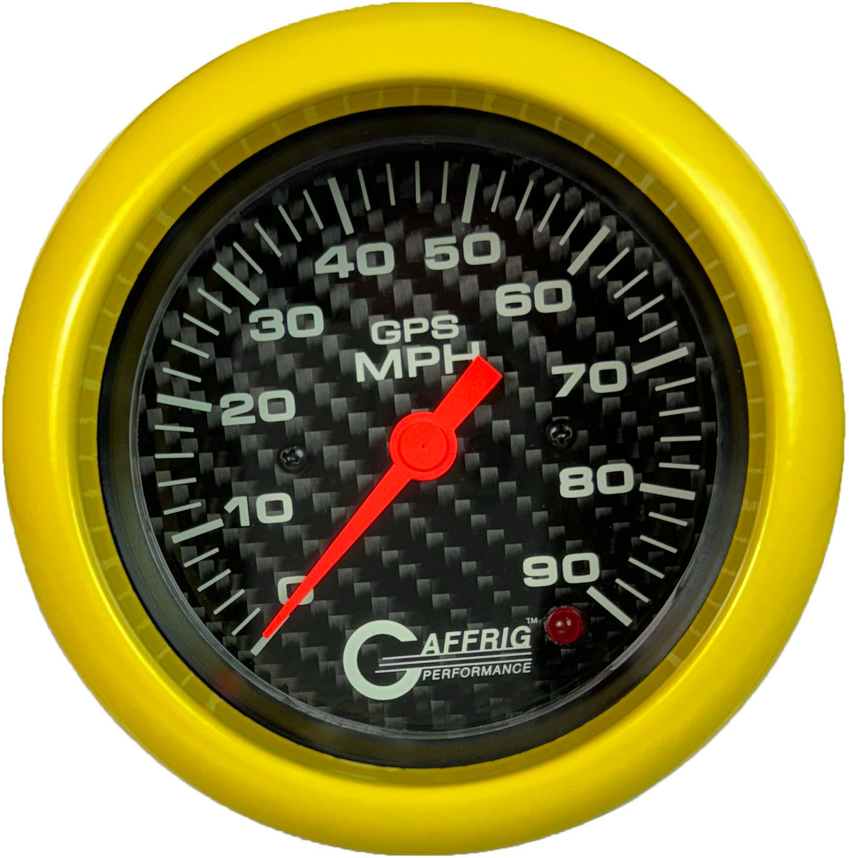 GAFFRIG 3 3/8 INCH GPS SPEEDOMETER - HEAD ONLY - CARBON FIBER FAT RIM (338) / YELLOW / 90 MPH