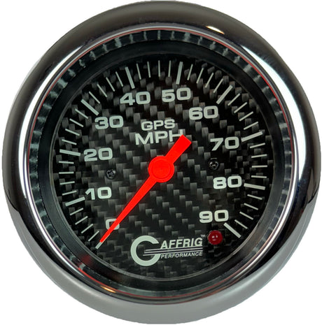 GAFFRIG 3 3/8 INCH GPS SPEEDOMETER - HEAD ONLY - CARBON FIBER FAT RIM (338) / CHROME/POLISHED / 90 MPH