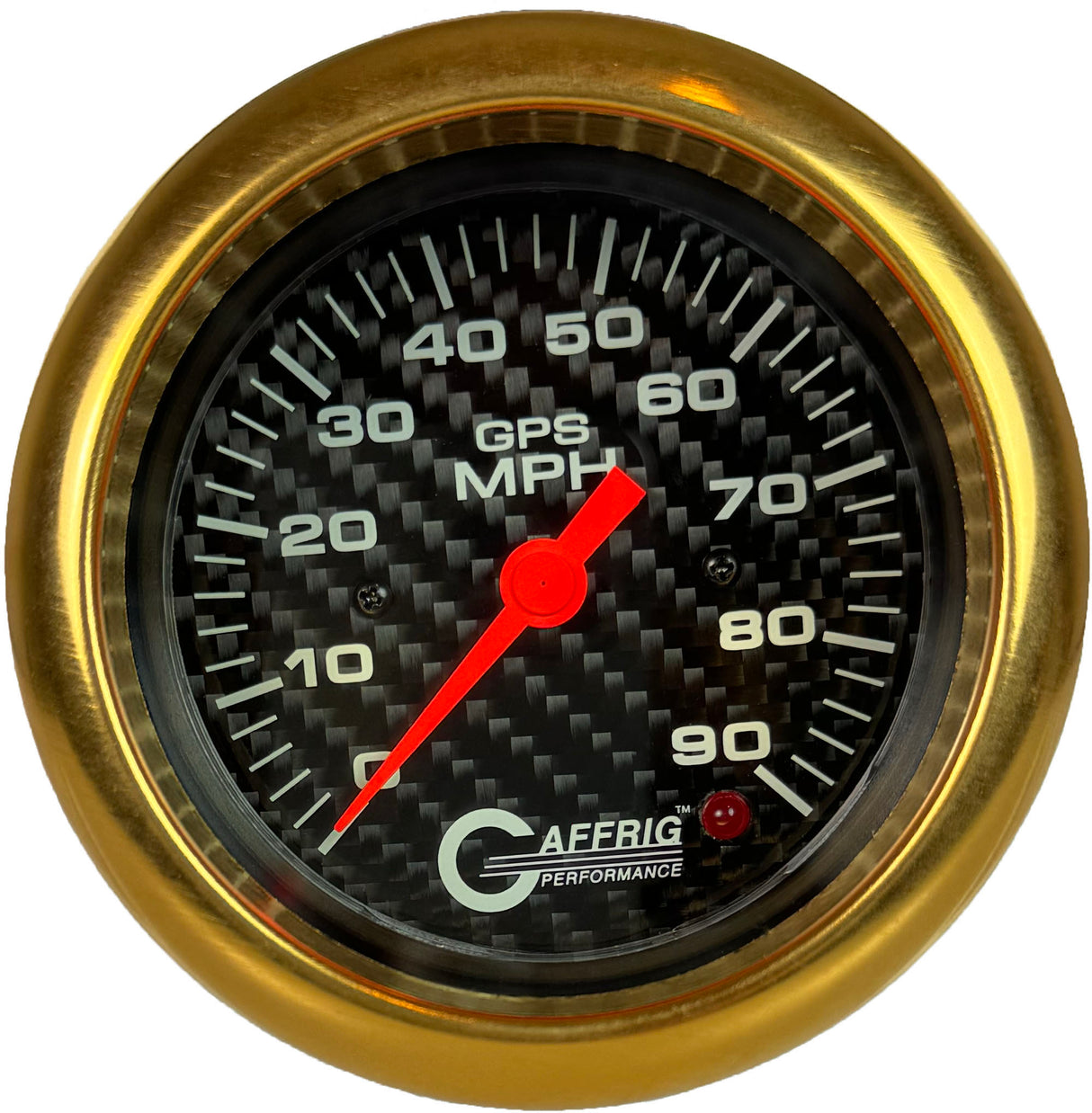 GAFFRIG 3 3/8 INCH GPS SPEEDOMETER - HEAD ONLY - CARBON FIBER FAT RIM (338) / GOLD / 90 MPH