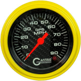 GAFFRIG 3 3/8 INCH GPS ANALOG SPEEDOMETER KIT - CARBON FIBER STEP RIM (008) / YELLOW / 90 MPH