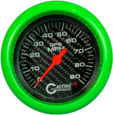 GAFFRIG 3 3/8 INCH GPS ANALOG SPEEDOMETER KIT - CARBON FIBER FAT RIM (338) / LIME GREEN / 90 MPH