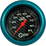 GAFFRIG 3 3/8 INCH GPS ANALOG SPEEDOMETER KIT - CARBON FIBER FAT RIM (338) / TEAL / 90 MPH