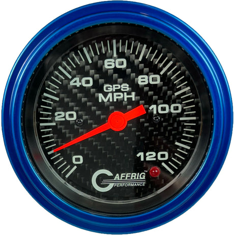 GAFFRIG 3 3/8 INCH GPS SPEEDOMETER - HEAD ONLY - CARBON FIBER STEP RIM (008) / BLUE / 120 MPH