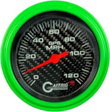 GAFFRIG 3 3/8 INCH GPS SPEEDOMETER - HEAD ONLY - CARBON FIBER STEP RIM (008) / LIME GREEN / 120 MPH