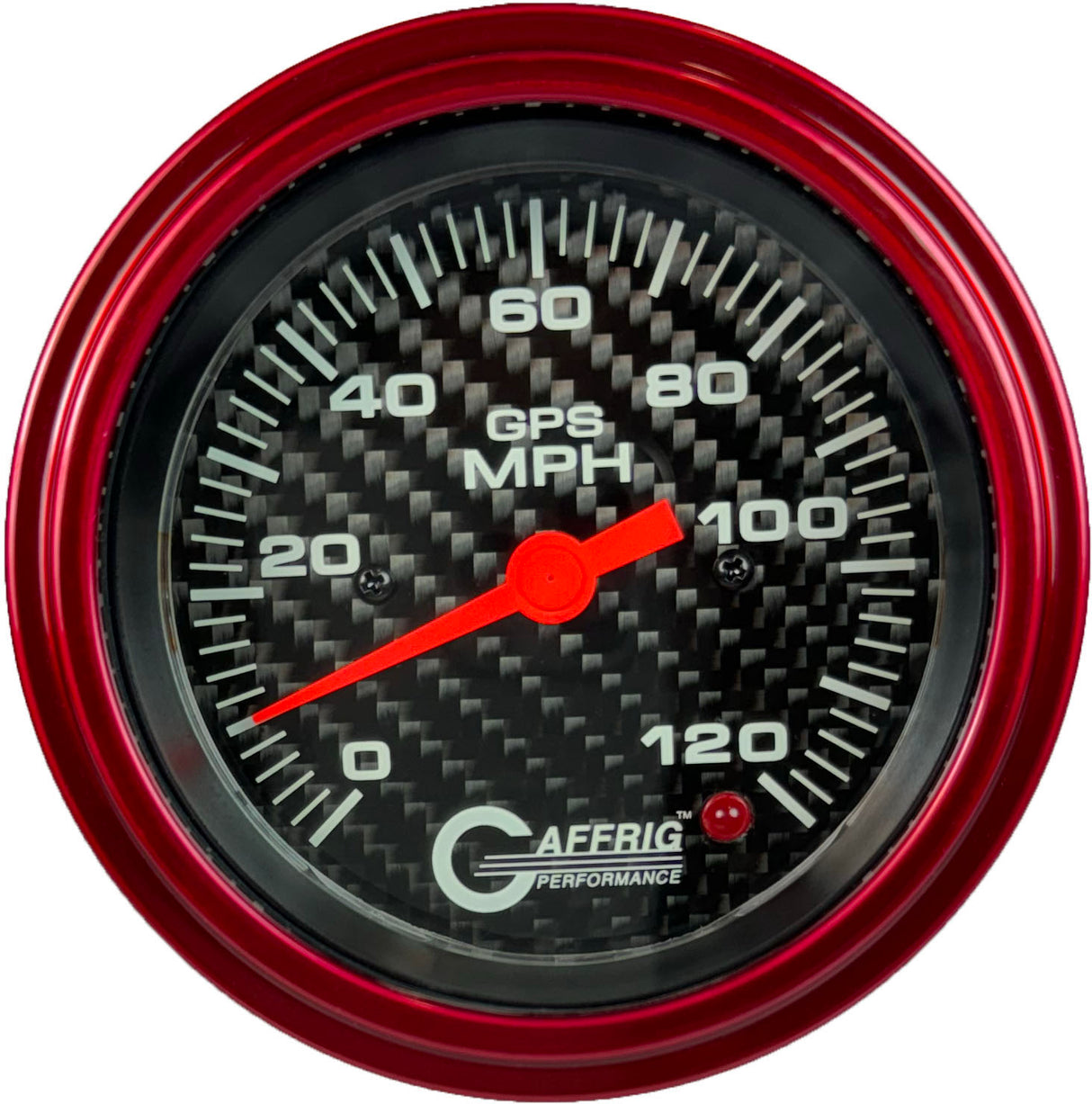 GAFFRIG 3 3/8 INCH GPS SPEEDOMETER - HEAD ONLY - CARBON FIBER STEP RIM (008) / RED / 120 MPH