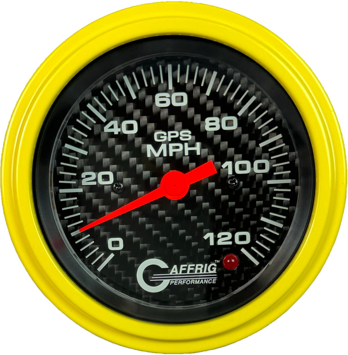 GAFFRIG 3 3/8 INCH GPS SPEEDOMETER - HEAD ONLY - CARBON FIBER STEP RIM (008) / YELLOW / 120 MPH