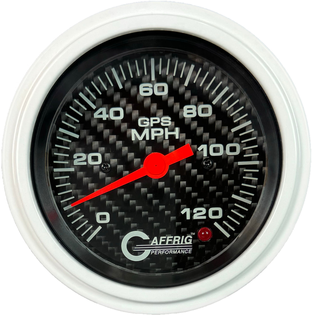 GAFFRIG 3 3/8 INCH GPS SPEEDOMETER - HEAD ONLY - CARBON FIBER STEP RIM (008) / WHITE / 120 MPH