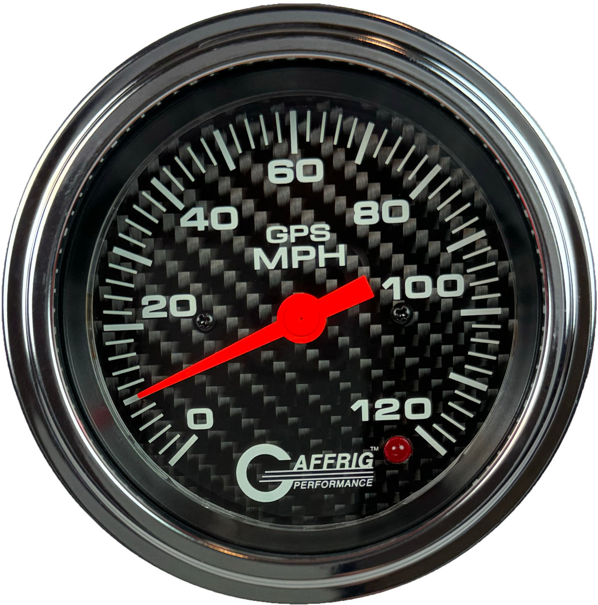 GAFFRIG 3 3/8 INCH GPS SPEEDOMETER - HEAD ONLY - CARBON FIBER STEP RIM (008) / CHROME/POLISHED / 120 MPH