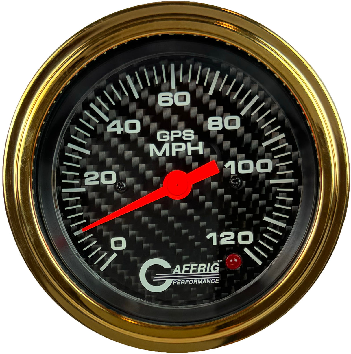 GAFFRIG 3 3/8 INCH GPS SPEEDOMETER - HEAD ONLY - CARBON FIBER STEP RIM (008) / GOLD / 120 MPH