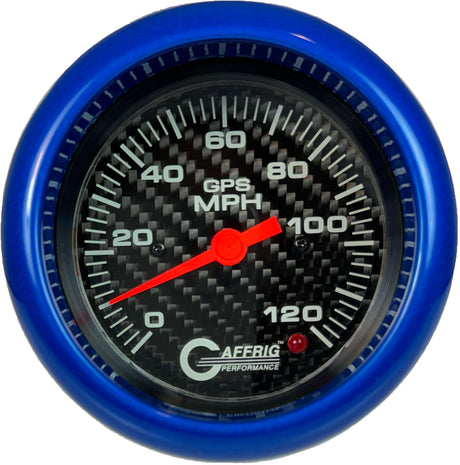 GAFFRIG 3 3/8 INCH GPS SPEEDOMETER - HEAD ONLY - CARBON FIBER FAT RIM (338) / BLUE / 120 MPH