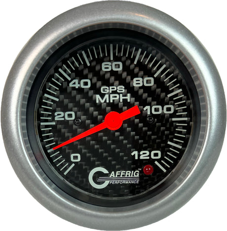 GAFFRIG 3 3/8 INCH GPS SPEEDOMETER - HEAD ONLY - CARBON FIBER FAT RIM (338) / PLATINUM / 120 MPH