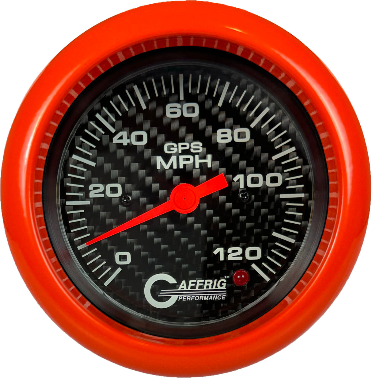 GAFFRIG 3 3/8 INCH GPS SPEEDOMETER - HEAD ONLY - CARBON FIBER FAT RIM (338) / ORANGE / 120 MPH