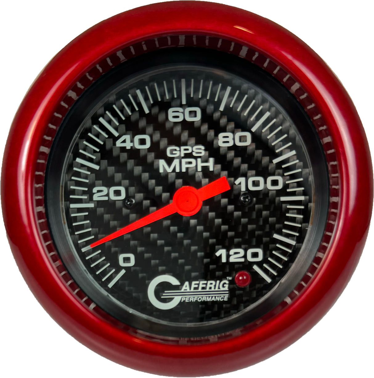 GAFFRIG 3 3/8 INCH GPS SPEEDOMETER - HEAD ONLY - CARBON FIBER FAT RIM (338) / RED / 120 MPH