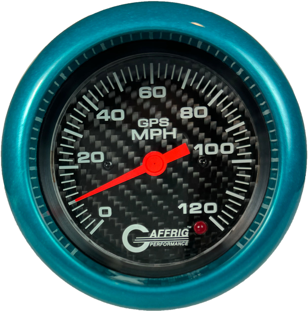 GAFFRIG 3 3/8 INCH GPS SPEEDOMETER - HEAD ONLY - CARBON FIBER FAT RIM (338) / TEAL / 120 MPH