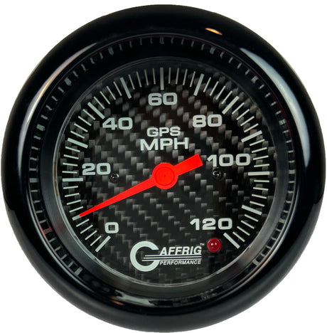 GAFFRIG 3 3/8 INCH GPS SPEEDOMETER - HEAD ONLY - CARBON FIBER FAT RIM (338) / BLACK / 120 MPH