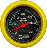 GAFFRIG 3 3/8 INCH GPS SPEEDOMETER - HEAD ONLY - CARBON FIBER FAT RIM (338) / YELLOW / 120 MPH