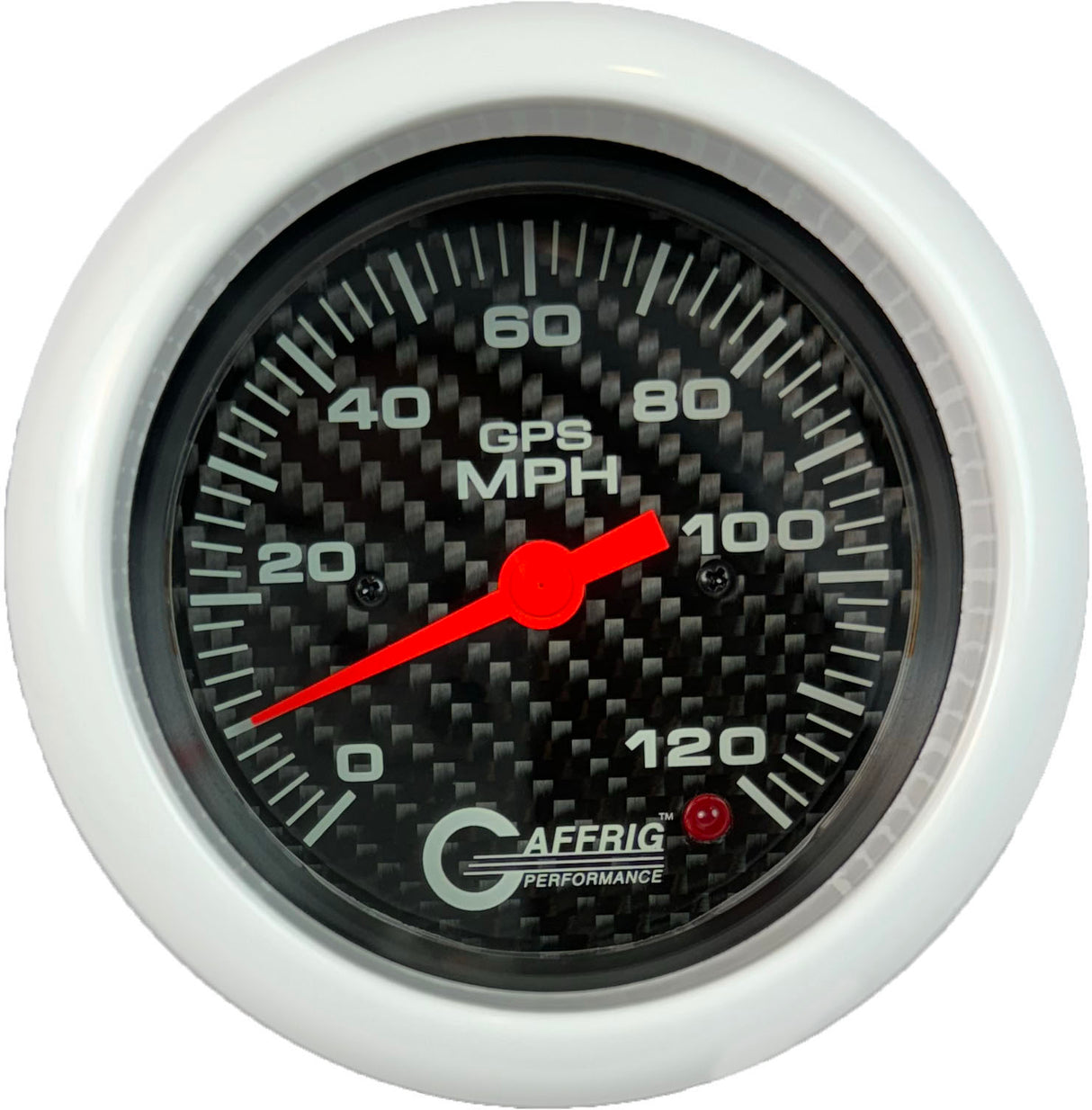 GAFFRIG 3 3/8 INCH GPS SPEEDOMETER - HEAD ONLY - CARBON FIBER FAT RIM (338) / WHITE / 120 MPH