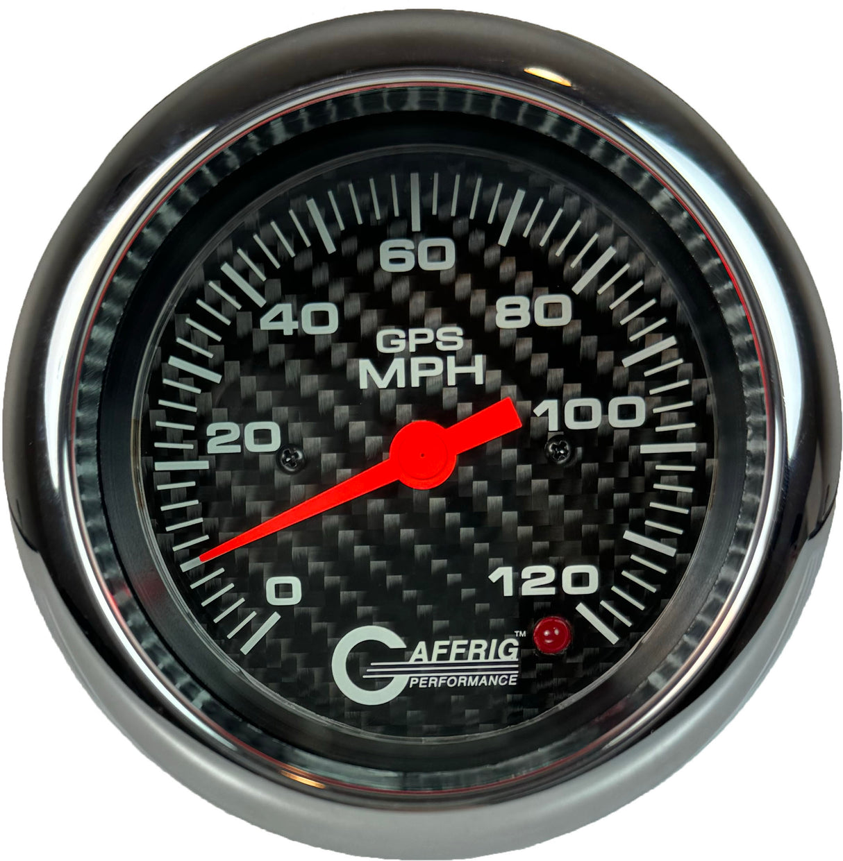 GAFFRIG 3 3/8 INCH GPS SPEEDOMETER - HEAD ONLY - CARBON FIBER FAT RIM (338) / CHROME/POLISHED / 120 MPH