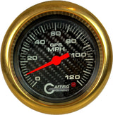 GAFFRIG 3 3/8 INCH GPS SPEEDOMETER - HEAD ONLY - CARBON FIBER FAT RIM (338) / GOLD / 120 MPH