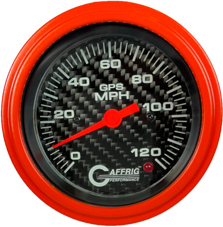 GAFFRIG 3 3/8 INCH GPS ANALOG SPEEDOMETER KIT - CARBON FIBER STEP RIM (008) / ORANGE / 120 MPH