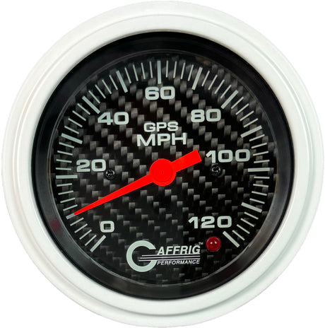 GAFFRIG 3 3/8 INCH GPS ANALOG SPEEDOMETER KIT - CARBON FIBER STEP RIM (008) / WHITE / 120 MPH