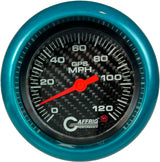 GAFFRIG 3 3/8 INCH GPS ANALOG SPEEDOMETER KIT - CARBON FIBER FAT RIM (338) / TEAL / 120 MPH