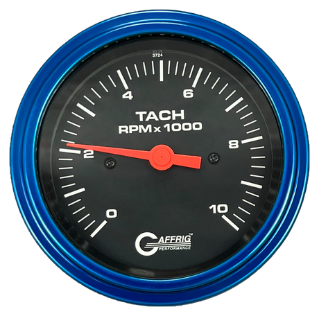 GAFFRIG 3 3/8 INCH TACHOMETER GAUGE 6000, 8000 & 10000 RPM BLACK 10000 / STEP RIM (008) / BLUE