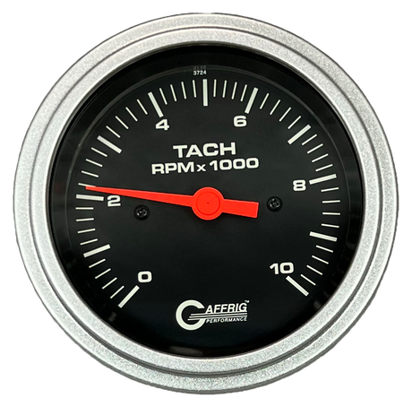 GAFFRIG 3 3/8 INCH TACHOMETER GAUGE 6000, 8000 & 10000 RPM BLACK 10000 / STEP RIM (008) / PLATINUM