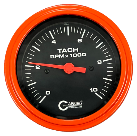 GAFFRIG 3 3/8 INCH TACHOMETER GAUGE 6000, 8000 & 10000 RPM BLACK 10000 / STEP RIM (008) / ORANGE